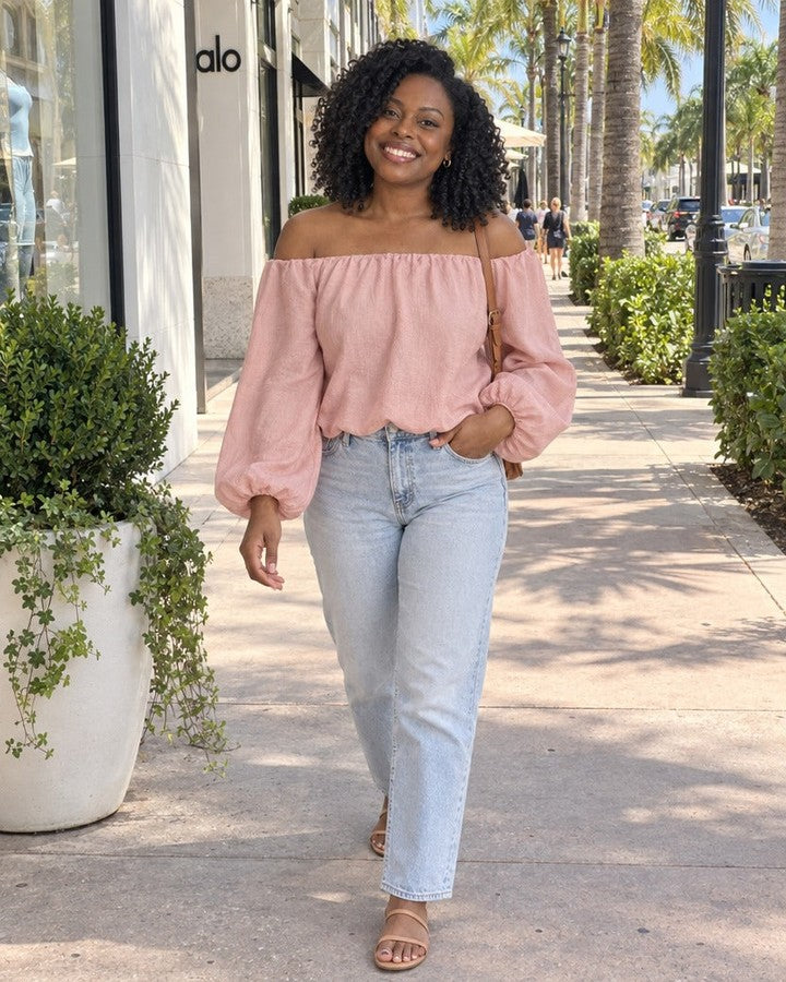 Liana Off Shoulder Crinkle Blouse CT9645