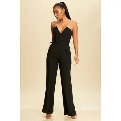 Belted Tuxedo Jumpsuit LJP10835