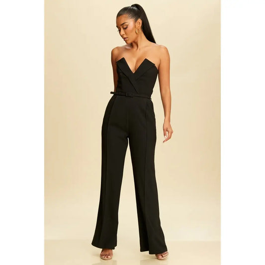 Belted Tuxedo Jumpsuit LJP10835