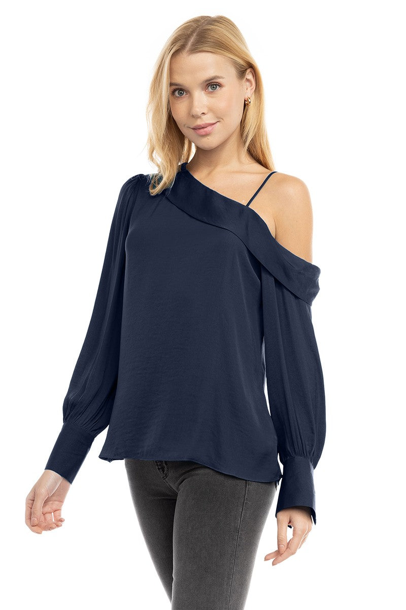 Long Sleeve Asymmetric Shoulder Blouse AB116689