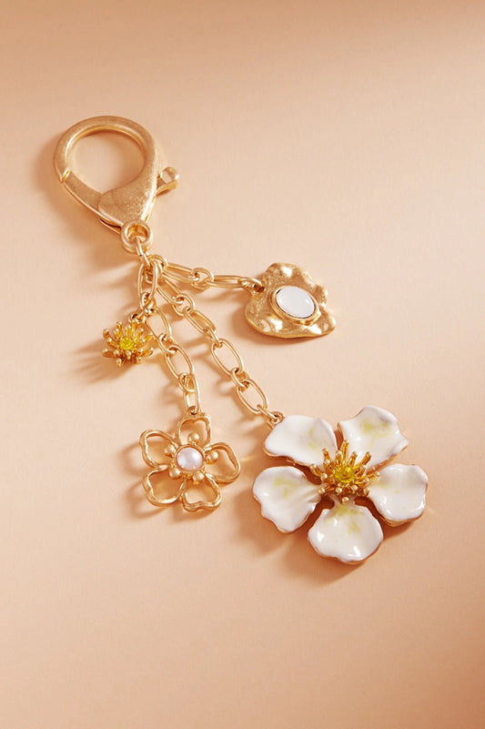Multi Flower Metal Charm Pearl Bag Charm Keychain C4K2357