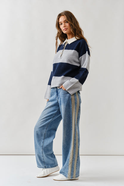 Contrast Line Detail Slouchy Straight Jeans AJP5111