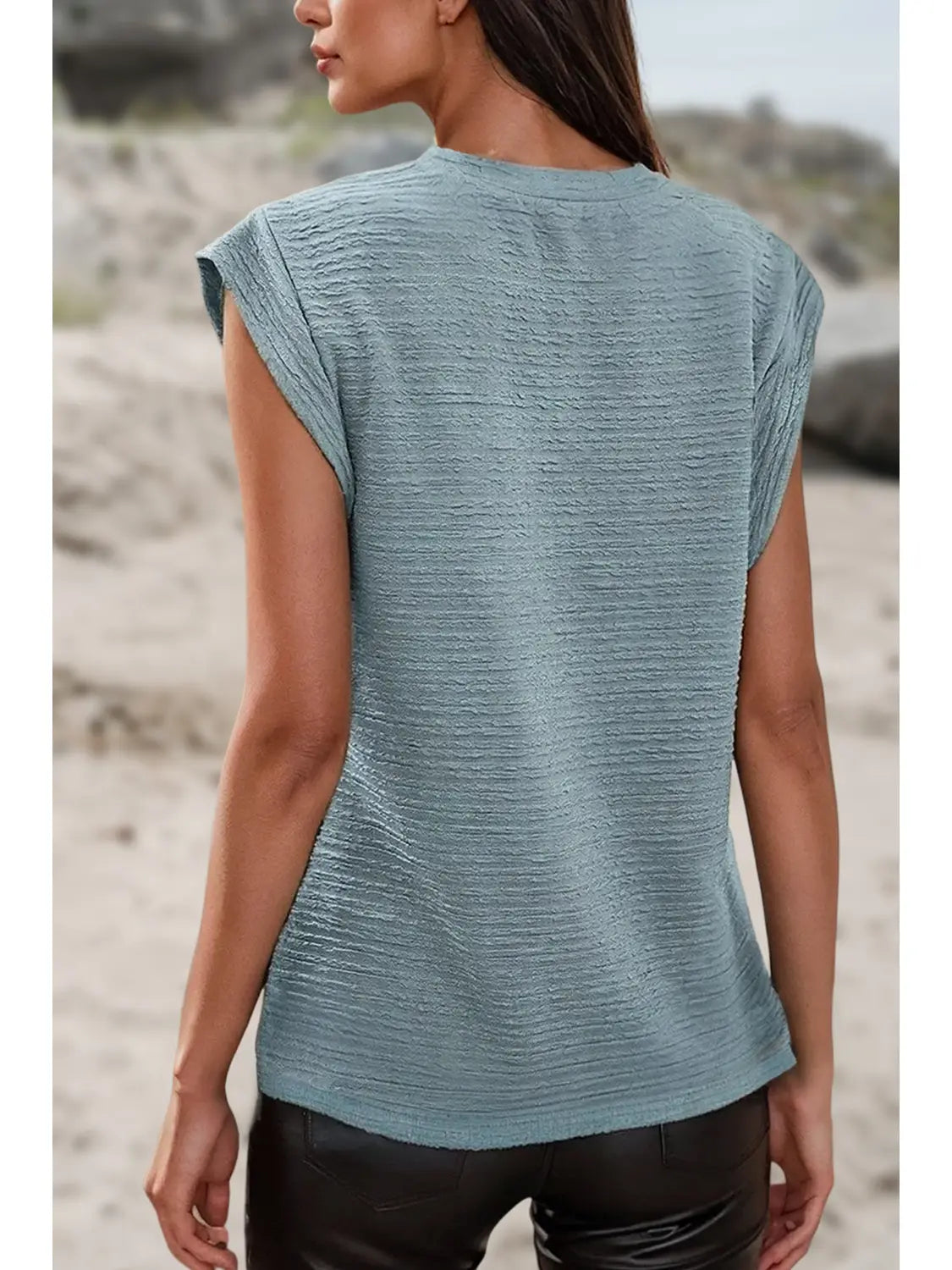 Textured Solid Sheath Sleeveless Casual Top APLA25226770-P804