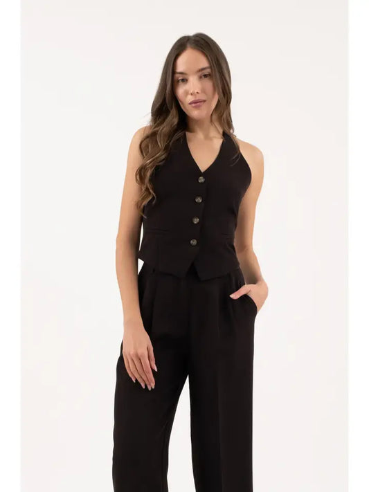 Halter V Neck Button Down Open Back Vest TW1680
