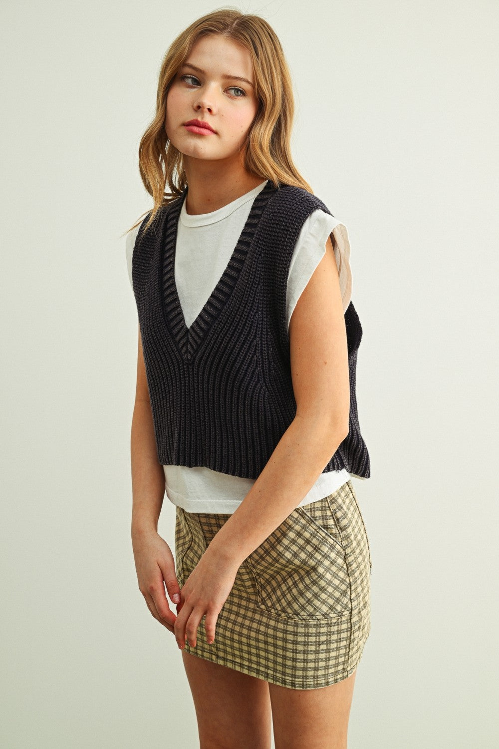 Sweater Vest With Jersey Top T6365