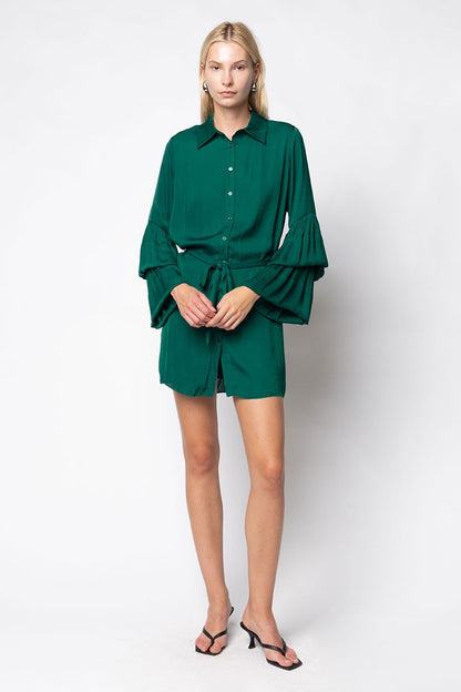 Mini Holiday Shirt Dress With Tiered Bell Sleeves WD5032