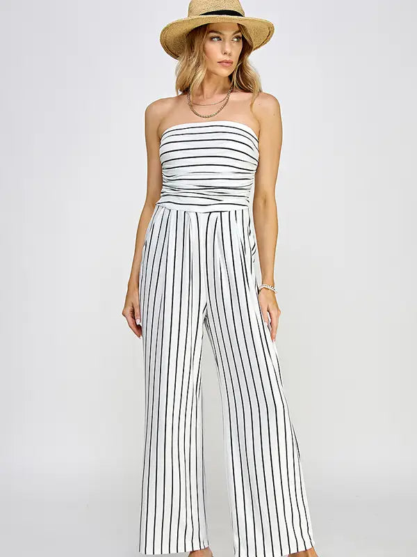 Tube Top With Shirring Palazzo Romper JR16435F