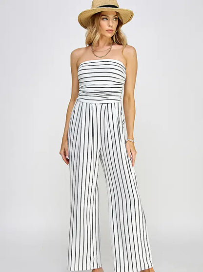 Tube Top With Shirring Palazzo Romper JR16435F