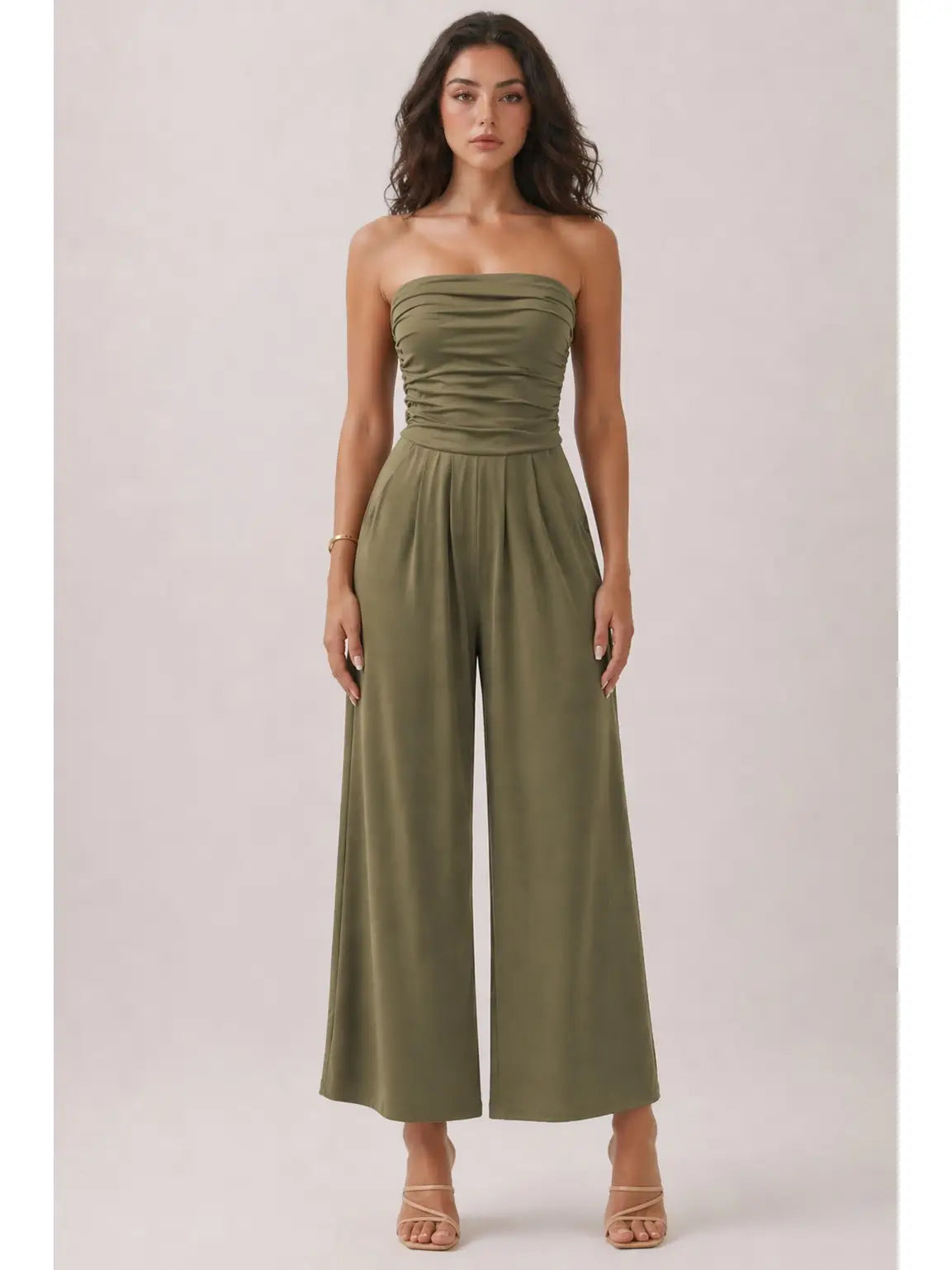 Tube Top With Shirring Palazzo Romper JR16435F