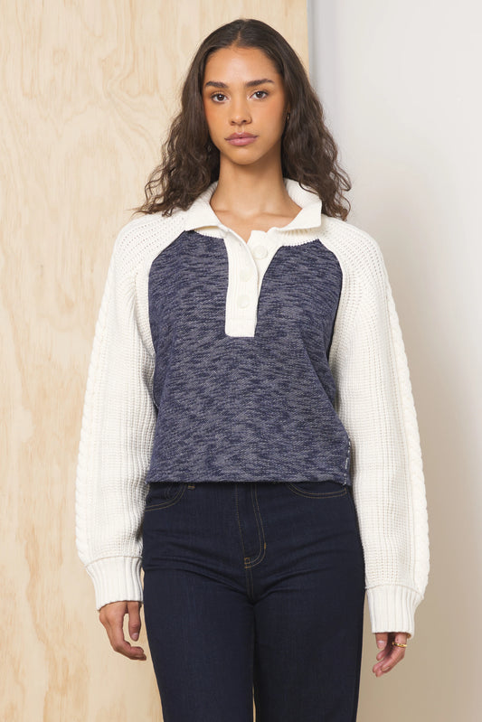Mixed Knit Collared Sweater B13513