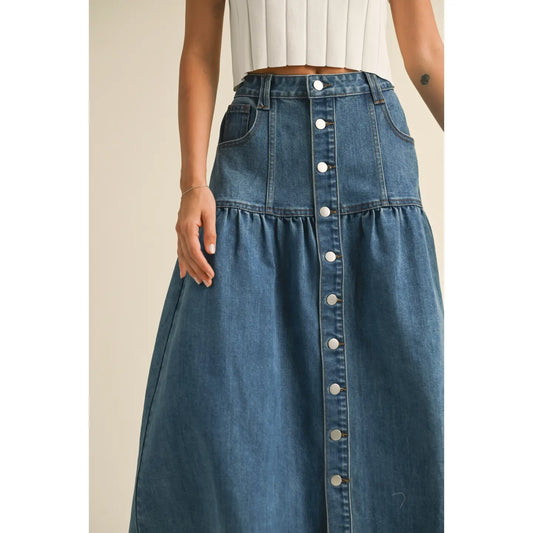 Button Down Bohemian Denim Skirt S42