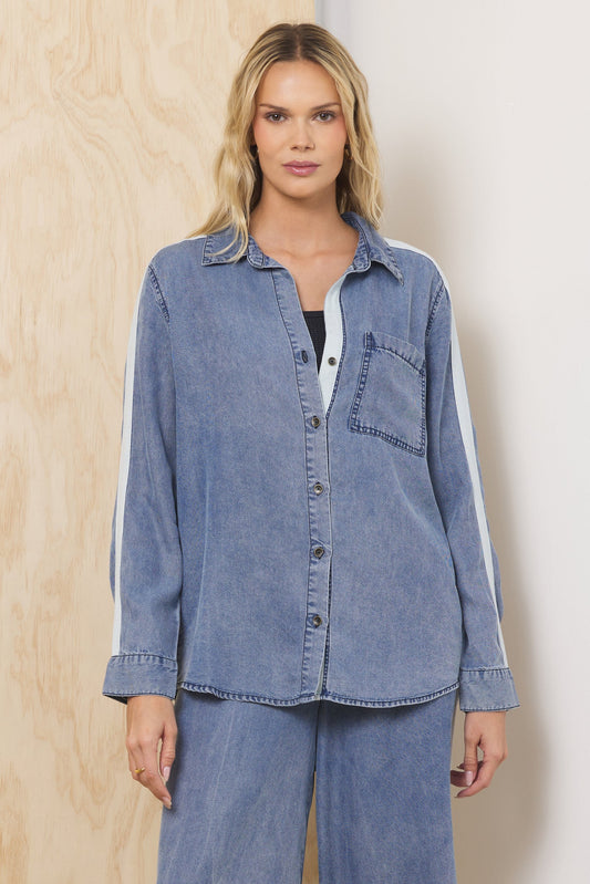 Washed Denim Tencel Shirt W/ Contrast Taping CC13593-WSH