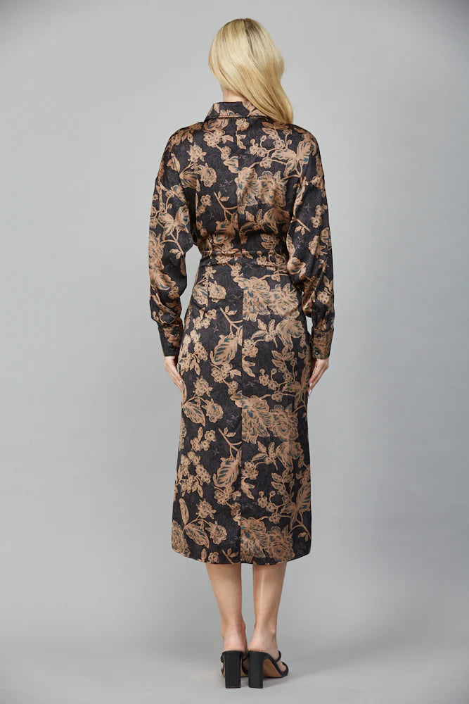 Print Satin Front Tie Midi Dress FD35625