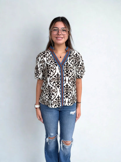 Print Bubble Sleeve Top FTM3301