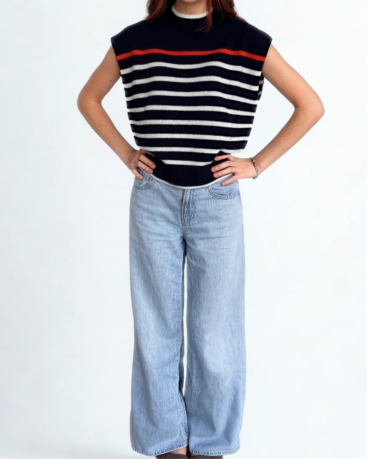 Sleeveless Striped Knit Top WKC0442