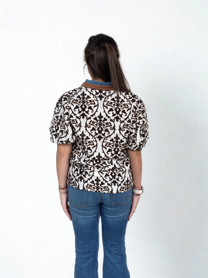 Print Bubble Sleeve Top FTM3301