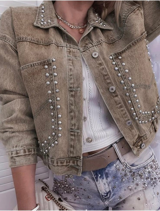 Rivet Studded Pocketed Denim Jacket 5C25TOP064