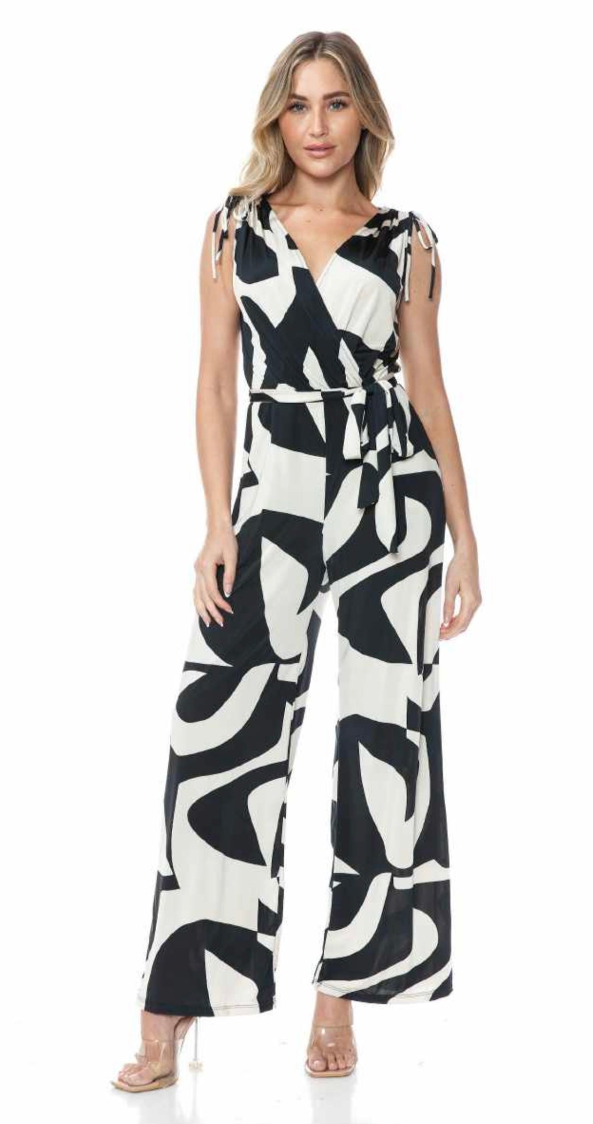 Printed Surplice Jumpsuit With Belt P487-V984