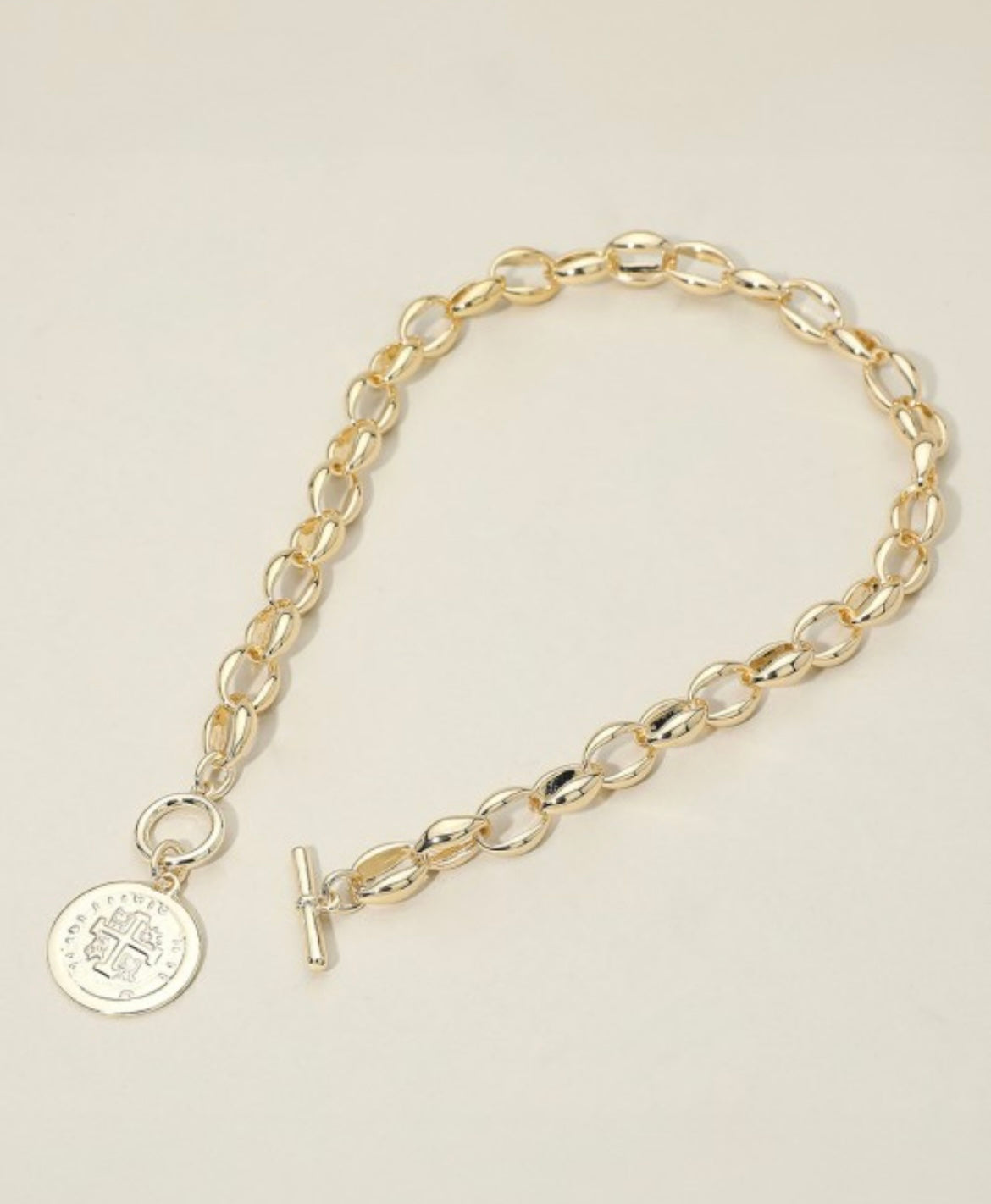 14K Cross Embossed Coin Chunky Toggle Necklace PDN1153