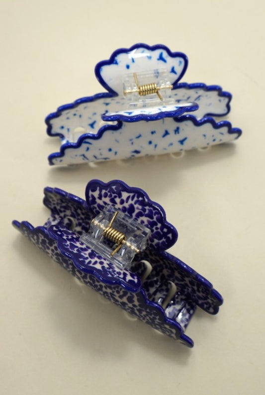 Vintage Porcelain Style Half Moon Hair Claw Clips 40H964
