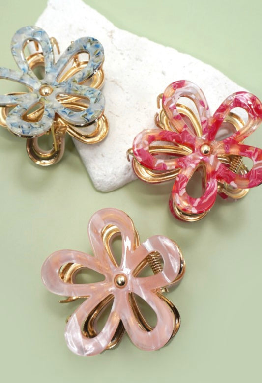 Jumbo Pvc Casting Round Floral Hair Claw Clips 40H986