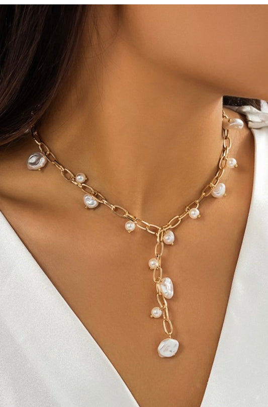 Boho Y Pearl Station Necklace 40NK9628