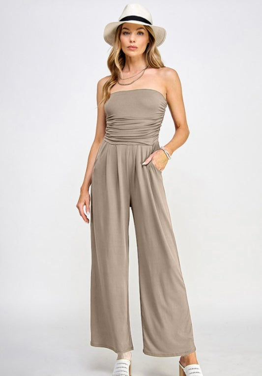 Tube Top With Shirring Palazzo Romper JR16435F