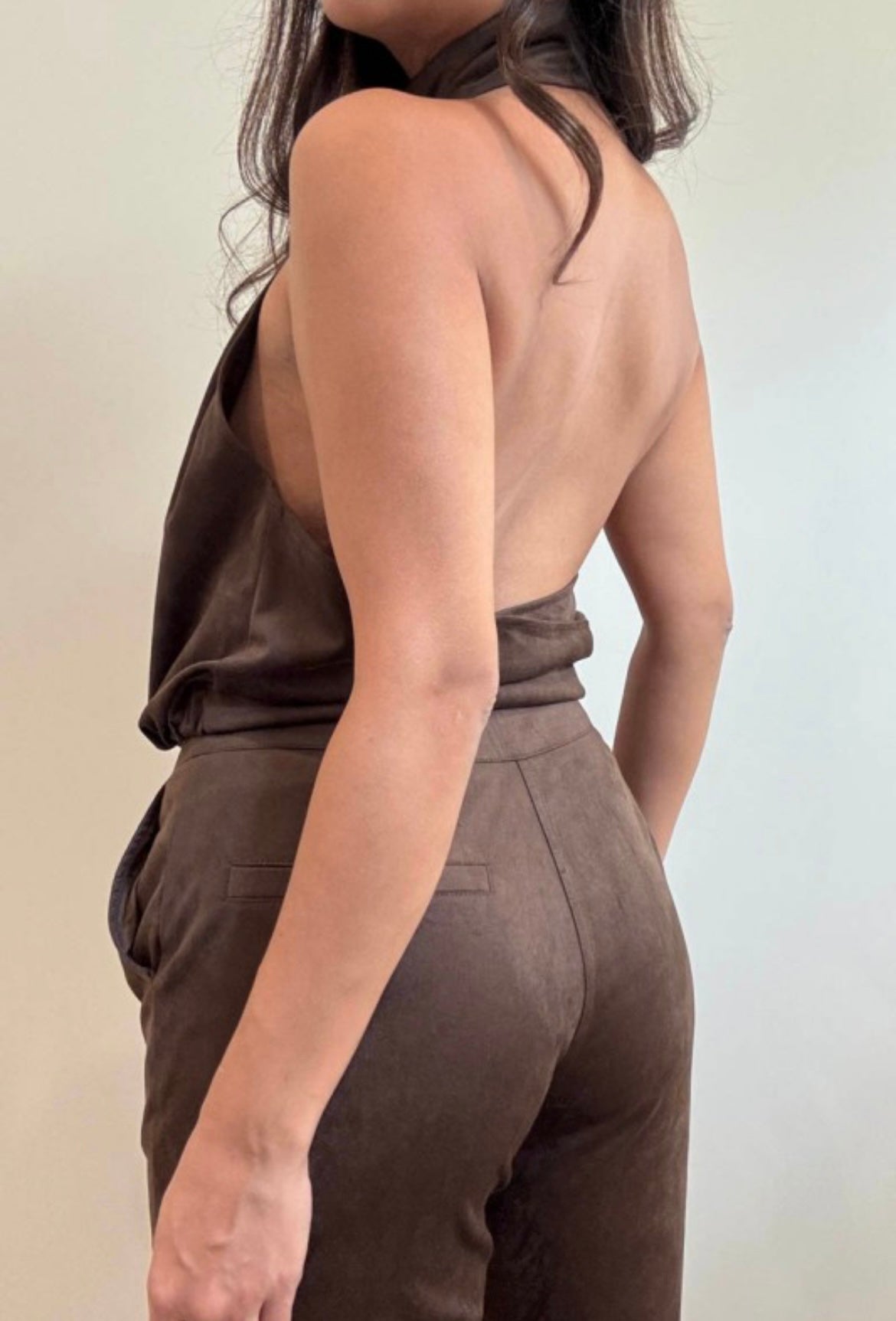 Faux Suede Halter High Neck Top C6243T