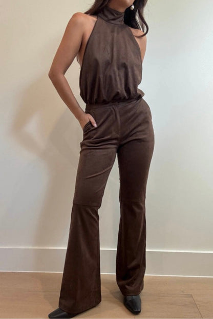 Faux Suede Flared Pants C6244P