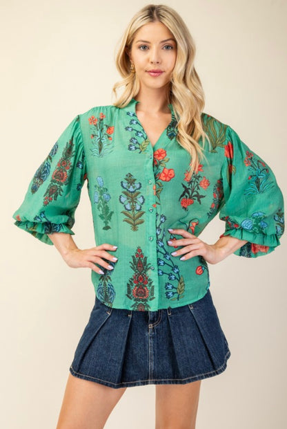 Printed Button Down Top TG2013