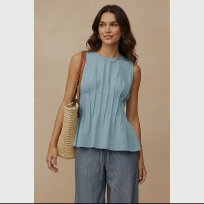 Pleated Peplum Sleeveless Top WT5088D