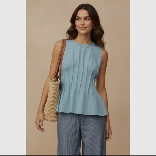 Pleated Peplum Sleeveless Top WT5088D