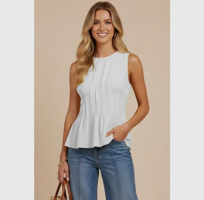 Pleated Peplum Sleeveless Top WT5088D