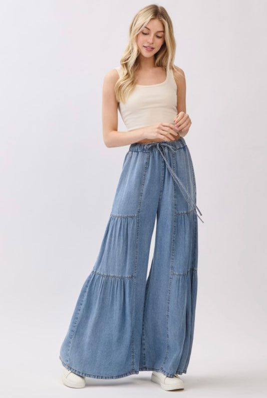 Chambray Mineral Washed Wide Leg Pants SNS2203
