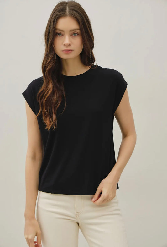 Bamboo/Modal Capsleeve Basic Round Neck Top 19653