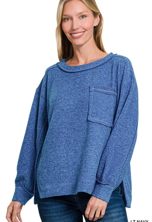 Brushed Hacci Hi-low Round Neck Sweater HT-2464A
