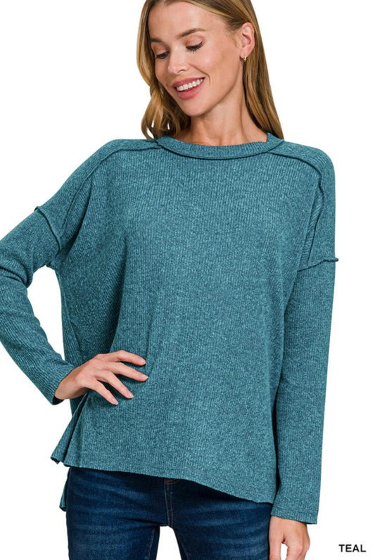 Brushed Ribbed Hacci Hi-Low Sweater HT-2469A