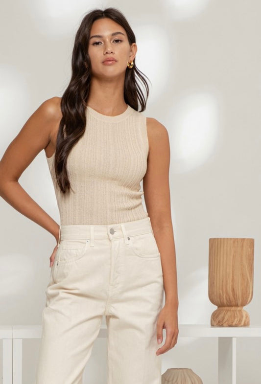 Sleeveless Round Knit Top TW1411