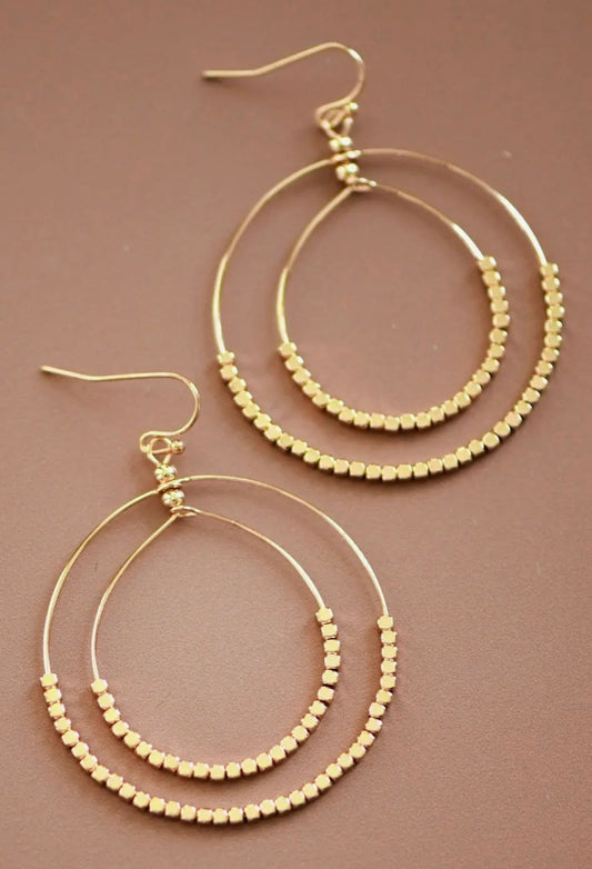 Gold Beaded Double Circle Earring 5861