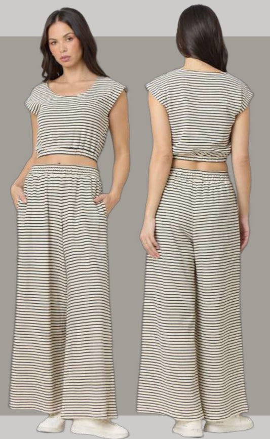 Ivory Striped Terry Pant B14246-IVY