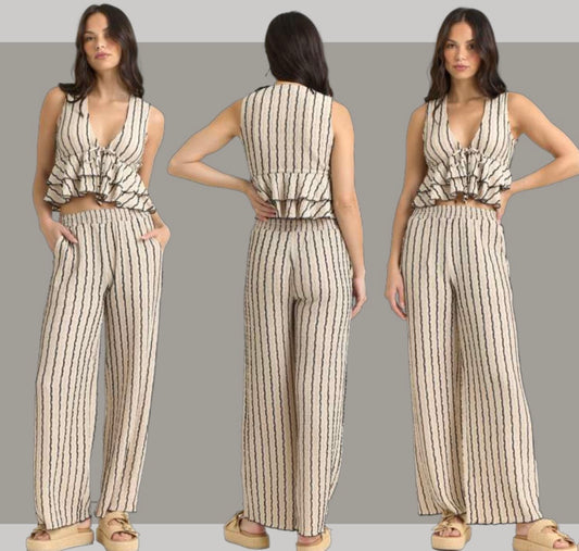 Light Beige Knit Wide Leg Pant B14196-BGE