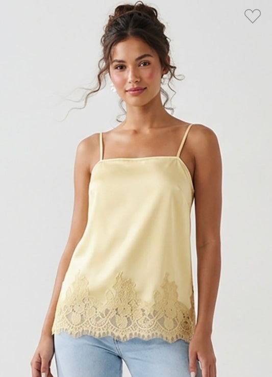 Square Neck Lace Trim Satin Cami WT8036