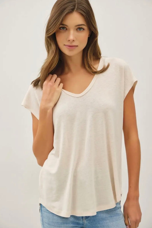 Back Raw Edge Linen Tee B1F-19274