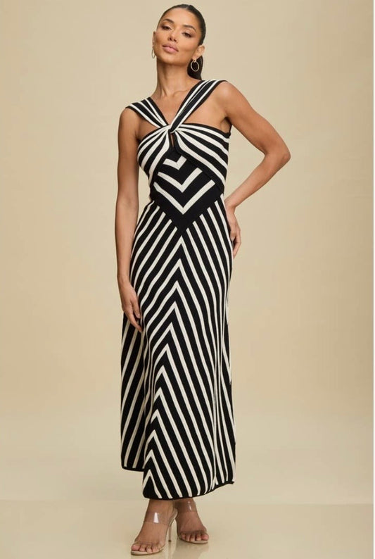 Striped Knit Midi Dress LD11863