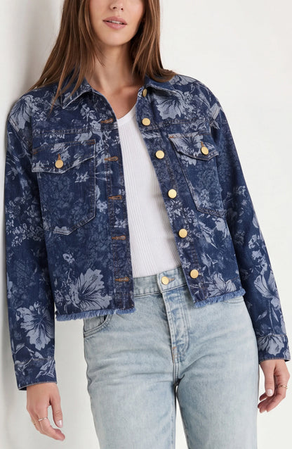 Jacquard Floral Denim Jacket - Lapis Grove