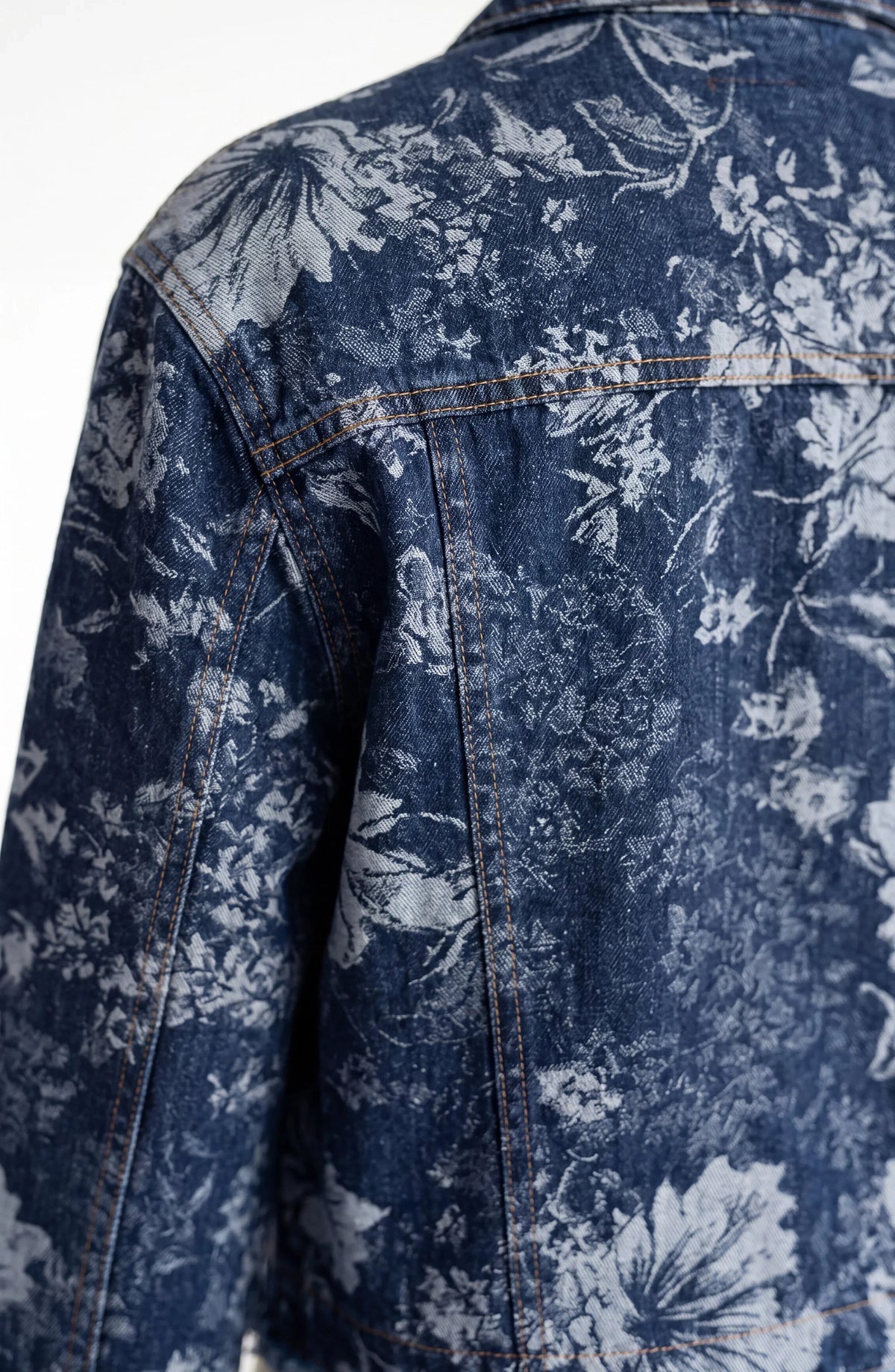 Jacquard Floral Denim Jacket - Lapis Grove