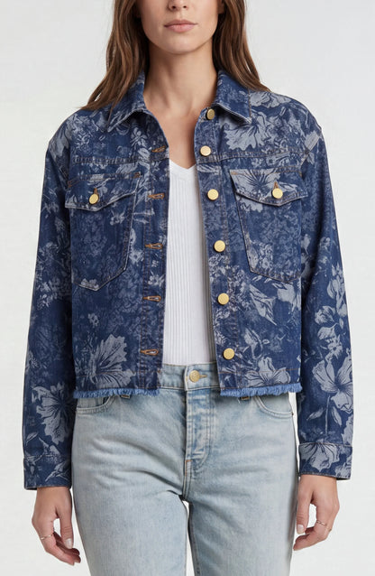 Jacquard Floral Denim Jacket - Lapis Grove