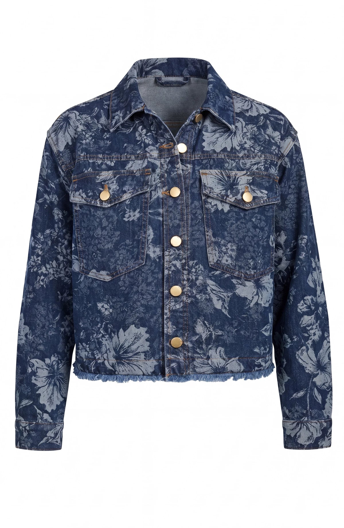 Jacquard Floral Denim Jacket - Lapis Grove