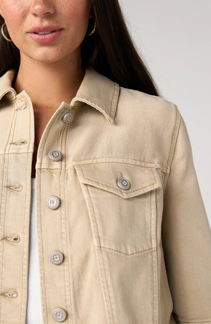 3/4 Sleeve Frayed Flounce Jacket - Light Khaki