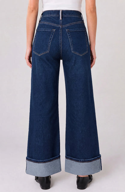 Morgan High Rise Selvedge Cuffed Wide Leg Jean - Cosmic Dust